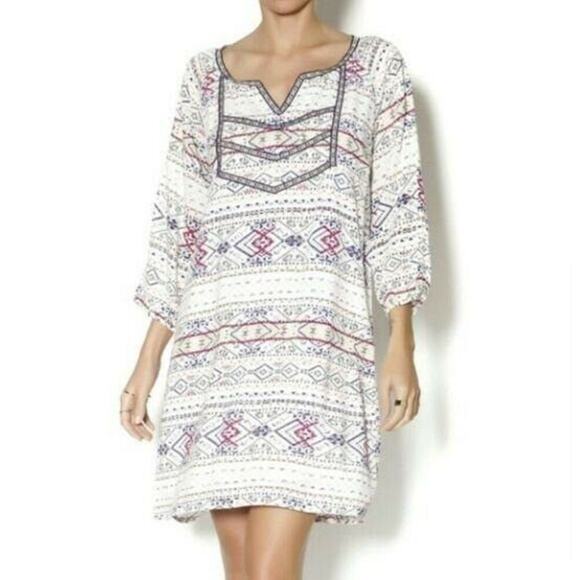 Stitch Fix Skies Are Blue Aztec Embroidered‎ Neckline Boho Babydoll Casual Dress - Picture 1 of 6